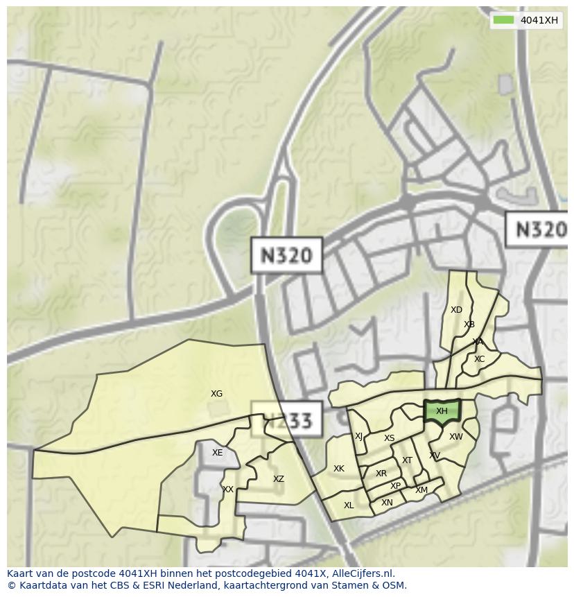 Afbeelding van het postcodegebied 4041 XH op de kaart.