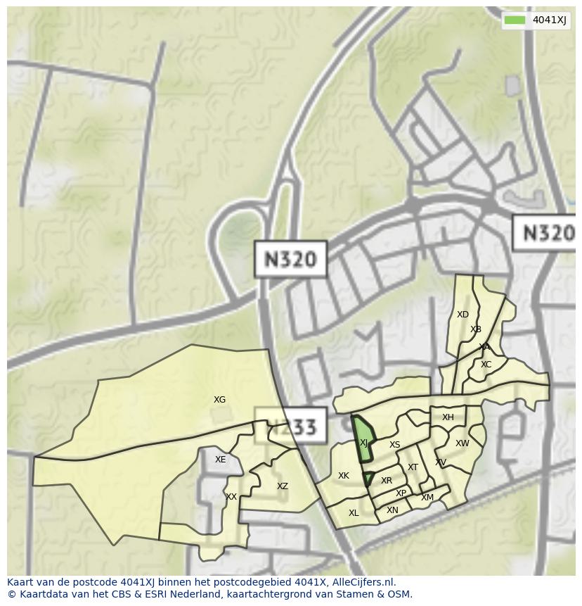 Afbeelding van het postcodegebied 4041 XJ op de kaart.