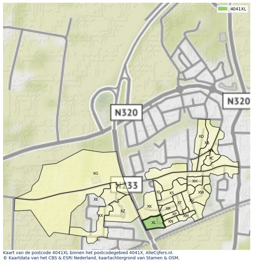 Afbeelding van het postcodegebied 4041 XL op de kaart.