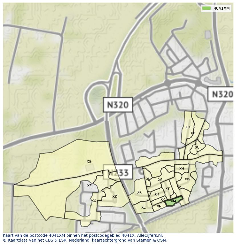 Afbeelding van het postcodegebied 4041 XM op de kaart.