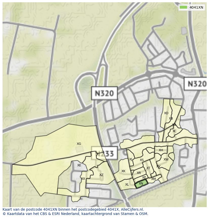 Afbeelding van het postcodegebied 4041 XN op de kaart.