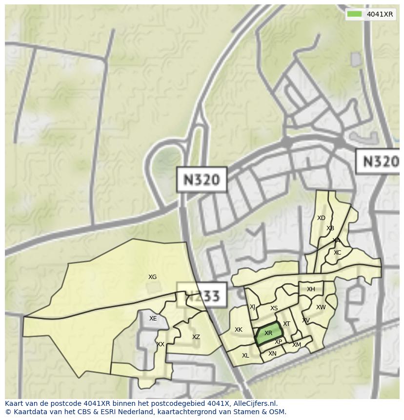 Afbeelding van het postcodegebied 4041 XR op de kaart.