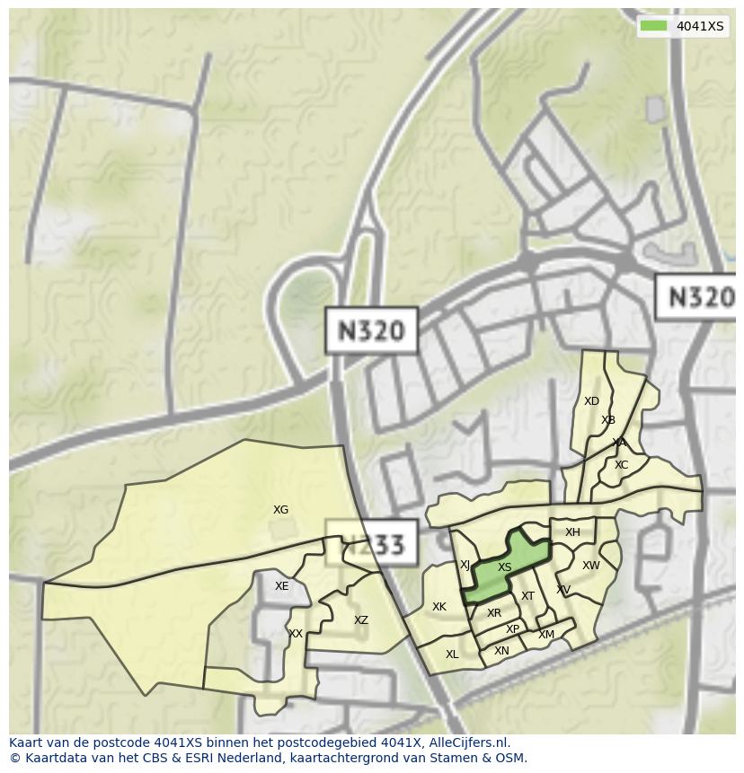 Afbeelding van het postcodegebied 4041 XS op de kaart.