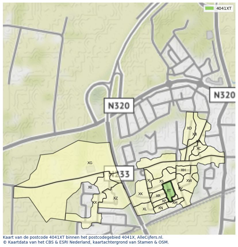 Afbeelding van het postcodegebied 4041 XT op de kaart.