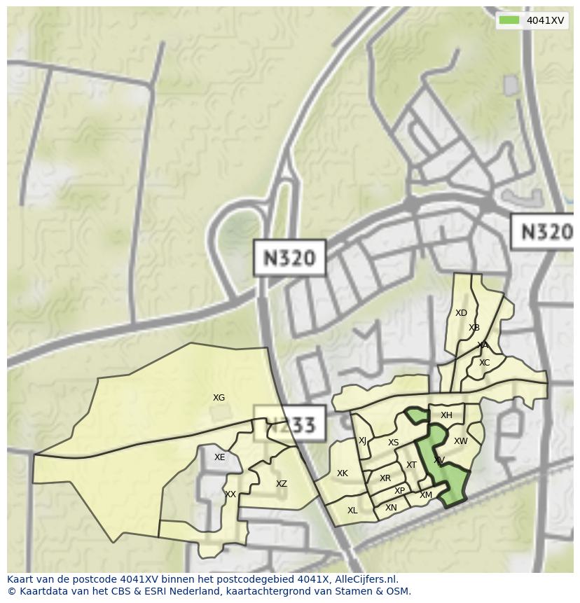 Afbeelding van het postcodegebied 4041 XV op de kaart.