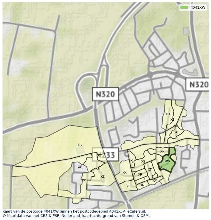 Afbeelding van het postcodegebied 4041 XW op de kaart.
