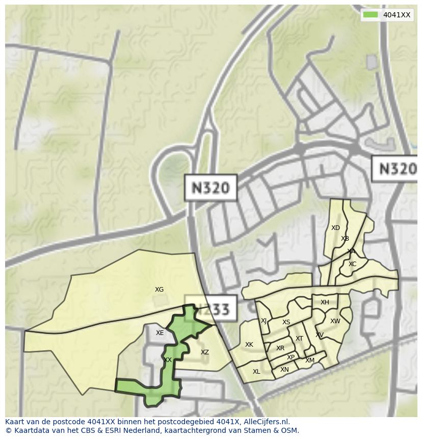 Afbeelding van het postcodegebied 4041 XX op de kaart.