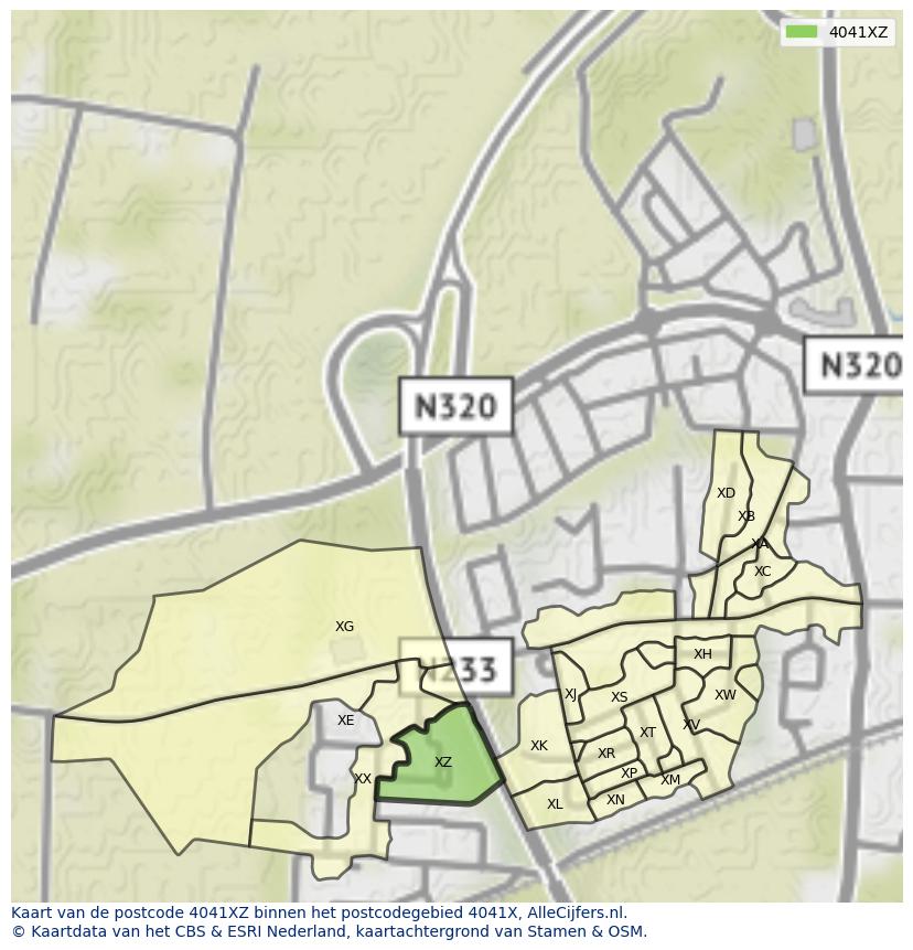 Afbeelding van het postcodegebied 4041 XZ op de kaart.