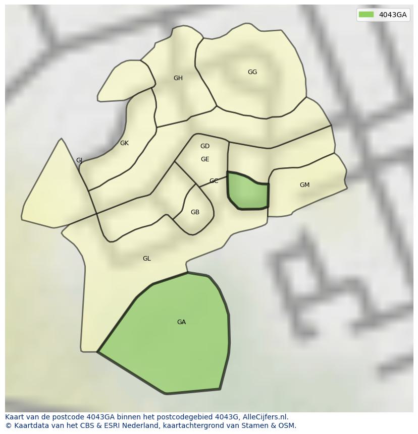 Afbeelding van het postcodegebied 4043 GA op de kaart.