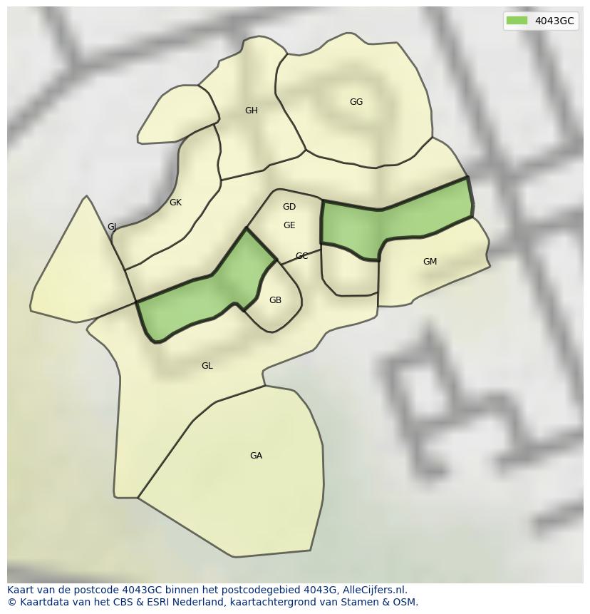Afbeelding van het postcodegebied 4043 GC op de kaart.