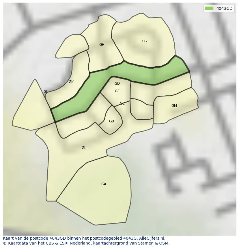 Afbeelding van het postcodegebied 4043 GD op de kaart.
