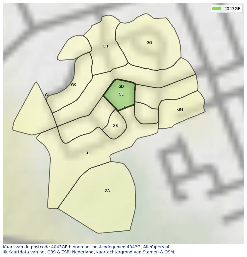 Afbeelding van het postcodegebied 4043 GE op de kaart.