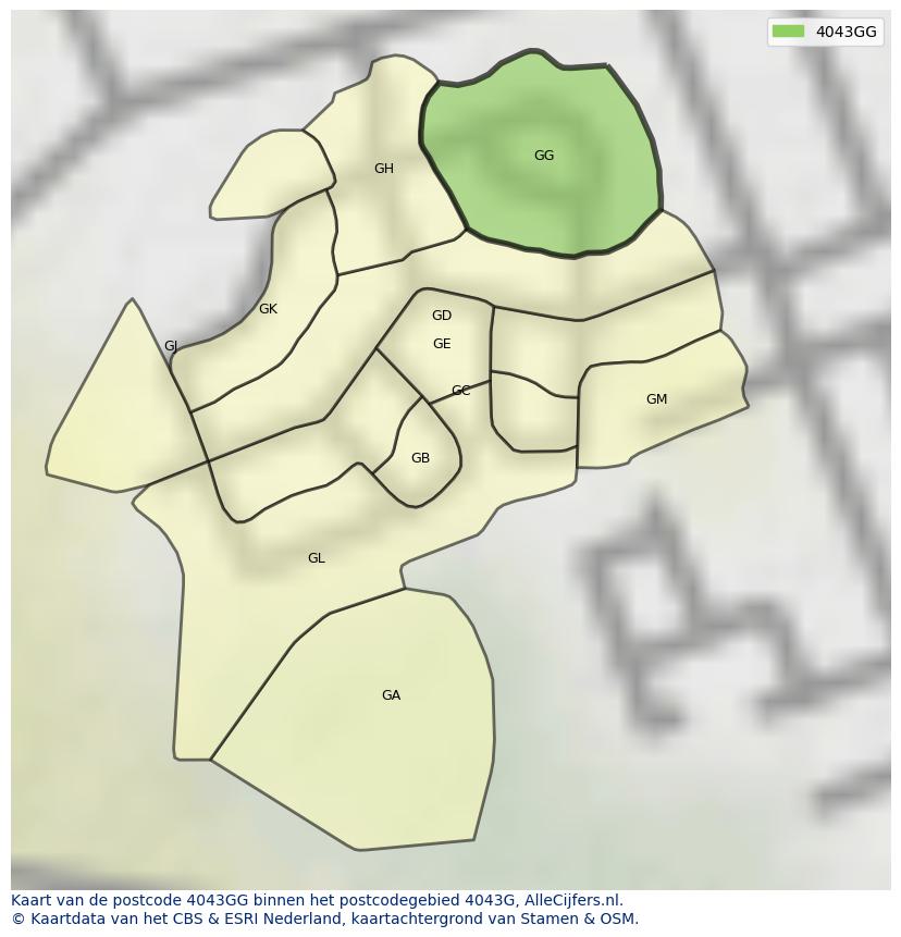 Afbeelding van het postcodegebied 4043 GG op de kaart.