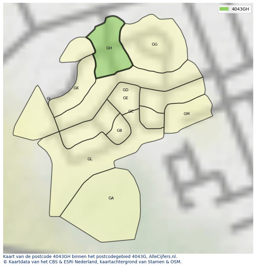 Afbeelding van het postcodegebied 4043 GH op de kaart.