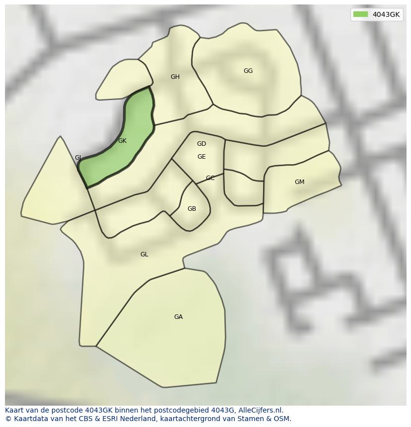 Afbeelding van het postcodegebied 4043 GK op de kaart.