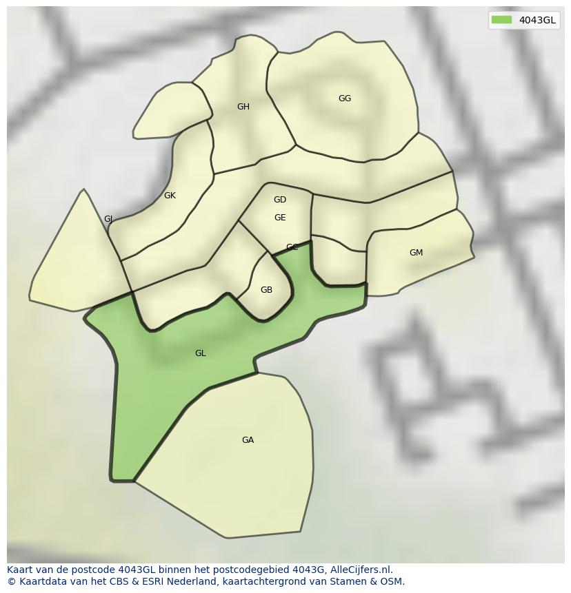 Afbeelding van het postcodegebied 4043 GL op de kaart.