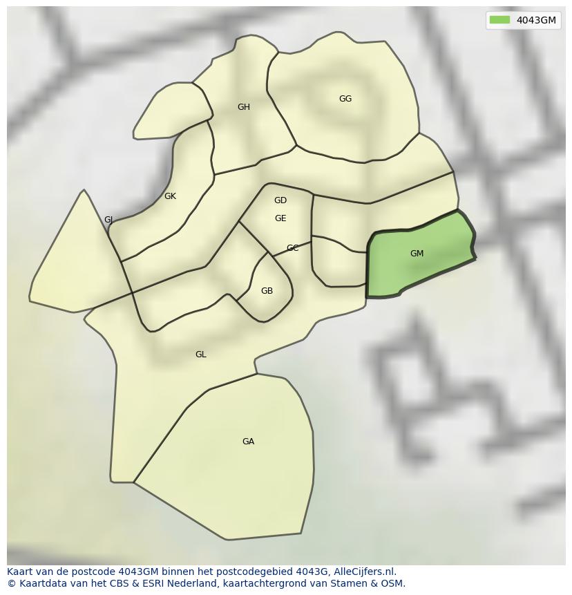 Afbeelding van het postcodegebied 4043 GM op de kaart.