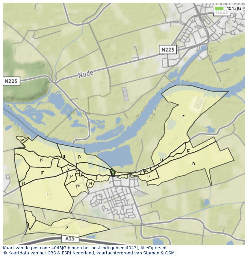 Afbeelding van het postcodegebied 4043 JG op de kaart.