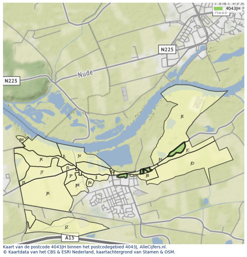 Afbeelding van het postcodegebied 4043 JH op de kaart.
