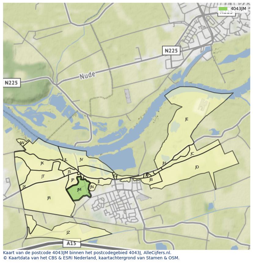 Afbeelding van het postcodegebied 4043 JM op de kaart.