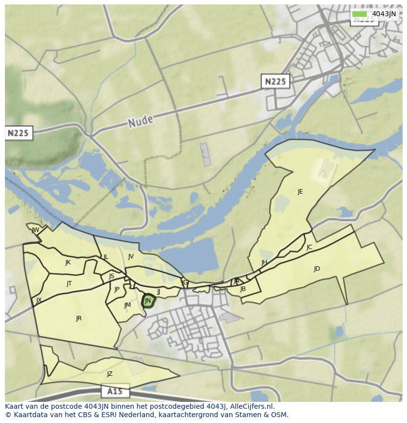 Afbeelding van het postcodegebied 4043 JN op de kaart.