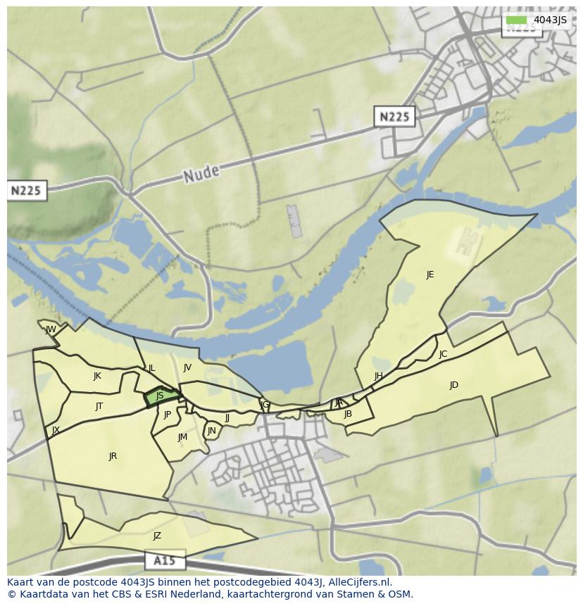 Afbeelding van het postcodegebied 4043 JS op de kaart.