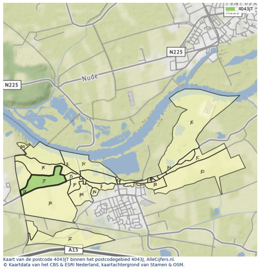 Afbeelding van het postcodegebied 4043 JT op de kaart.