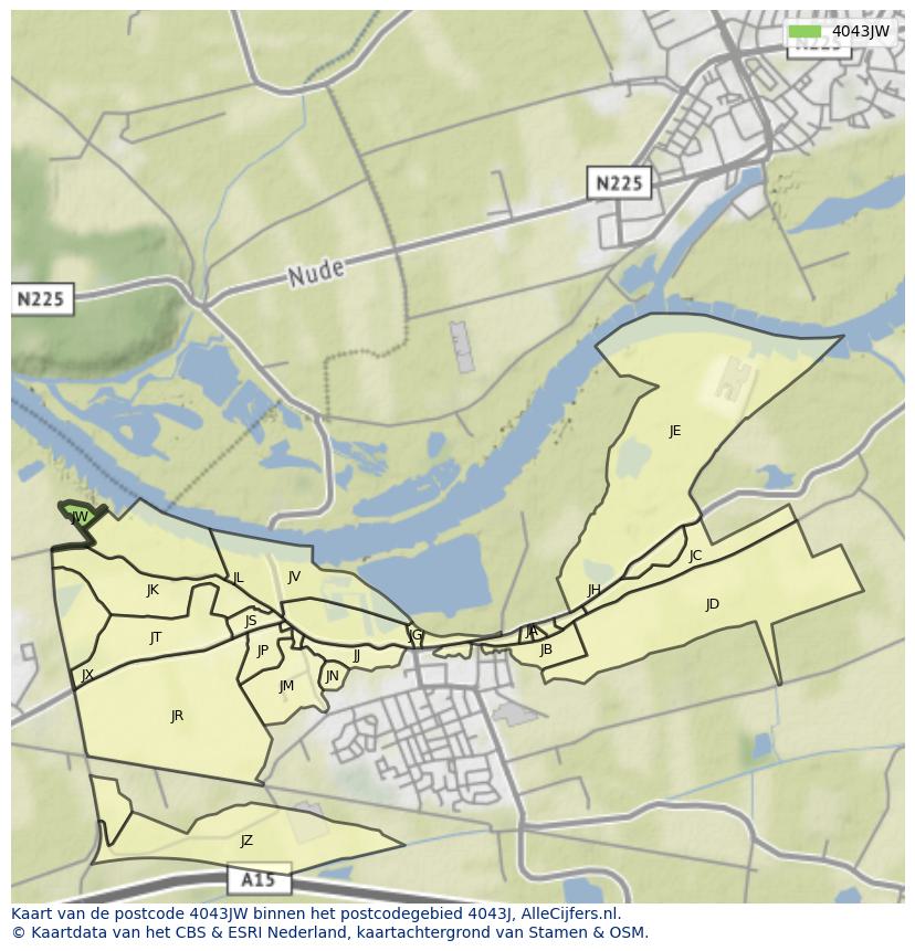 Afbeelding van het postcodegebied 4043 JW op de kaart.
