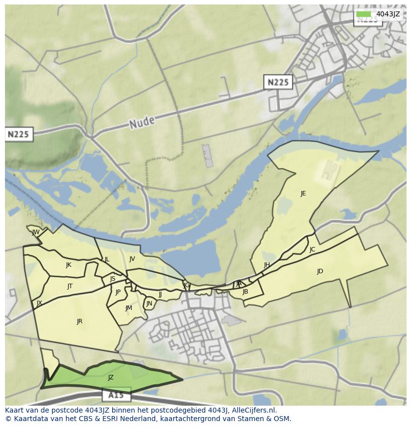 Afbeelding van het postcodegebied 4043 JZ op de kaart.