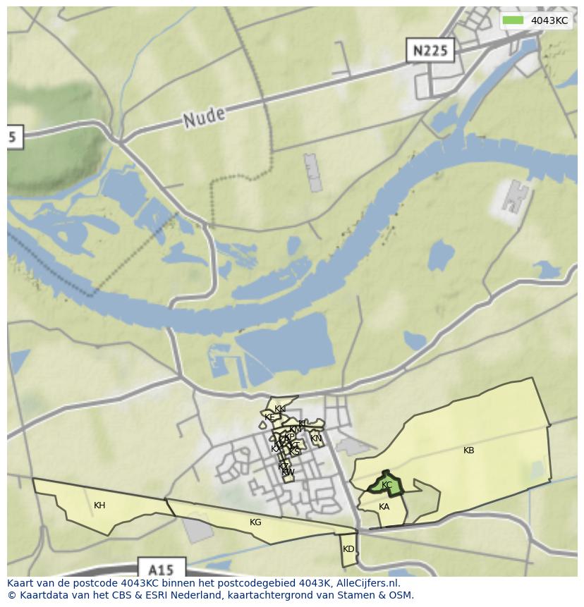 Afbeelding van het postcodegebied 4043 KC op de kaart.