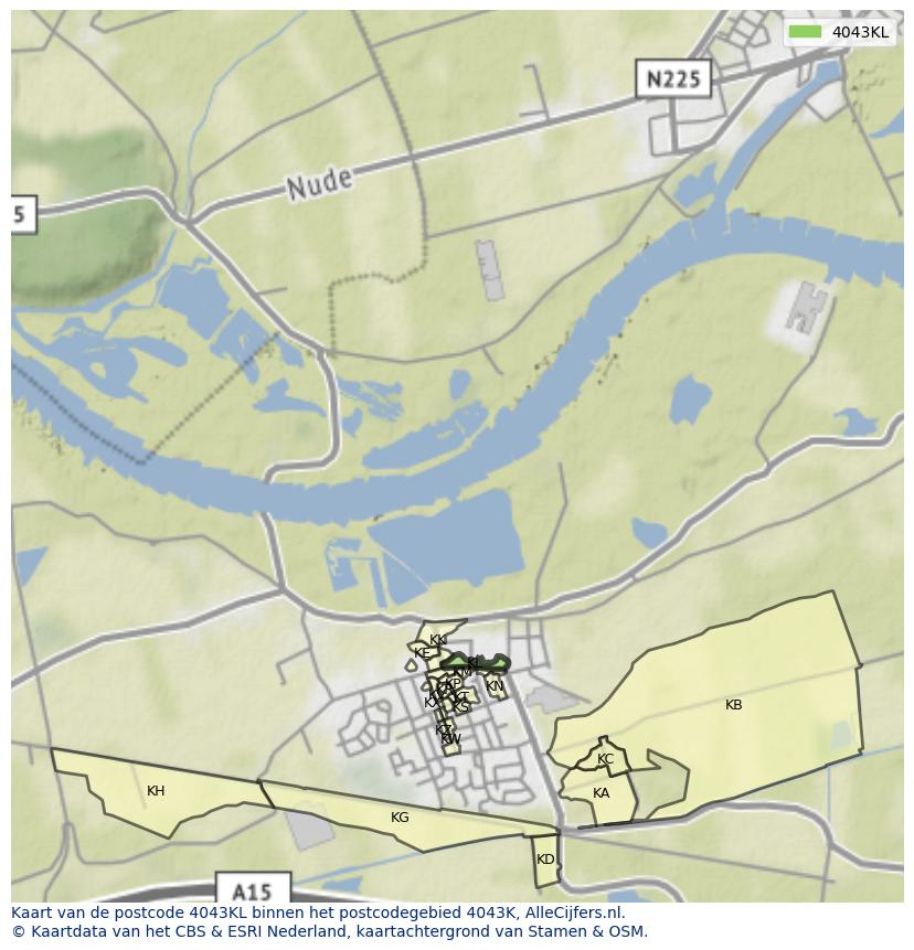 Afbeelding van het postcodegebied 4043 KL op de kaart.