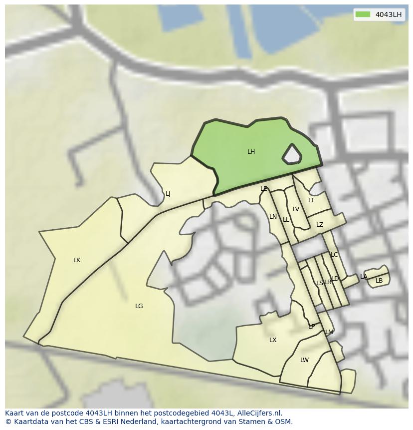 Afbeelding van het postcodegebied 4043 LH op de kaart.