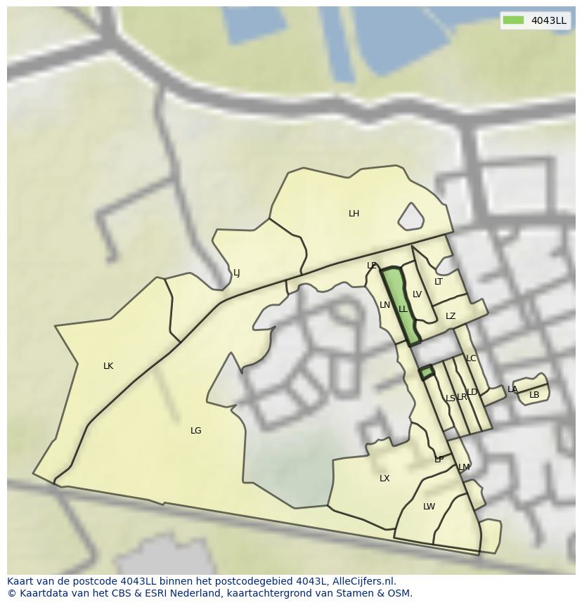 Afbeelding van het postcodegebied 4043 LL op de kaart.