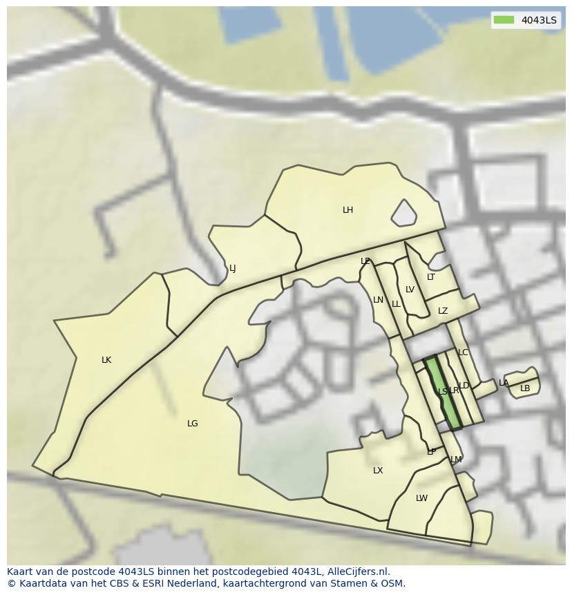 Afbeelding van het postcodegebied 4043 LS op de kaart.