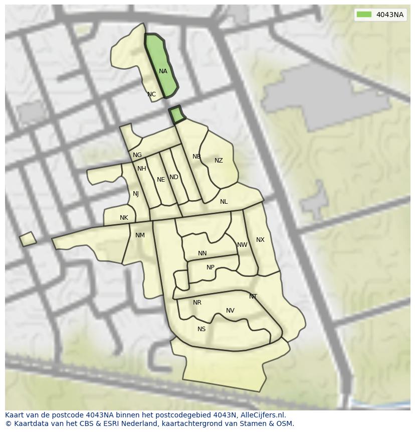 Afbeelding van het postcodegebied 4043 NA op de kaart.