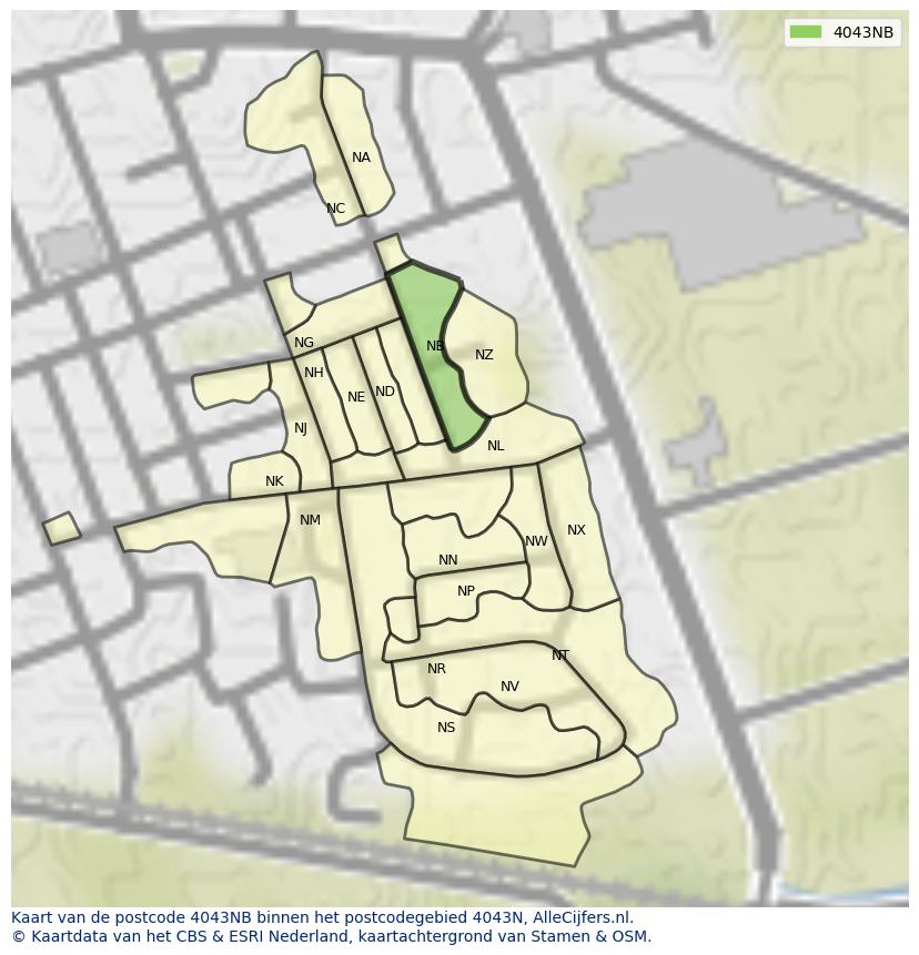 Afbeelding van het postcodegebied 4043 NB op de kaart.