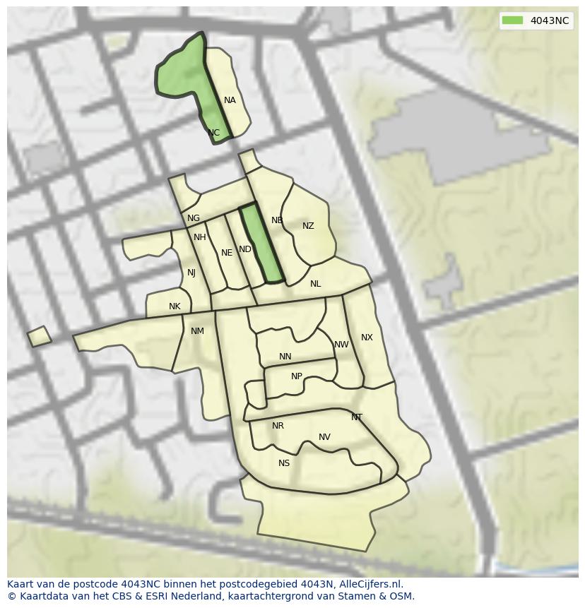 Afbeelding van het postcodegebied 4043 NC op de kaart.