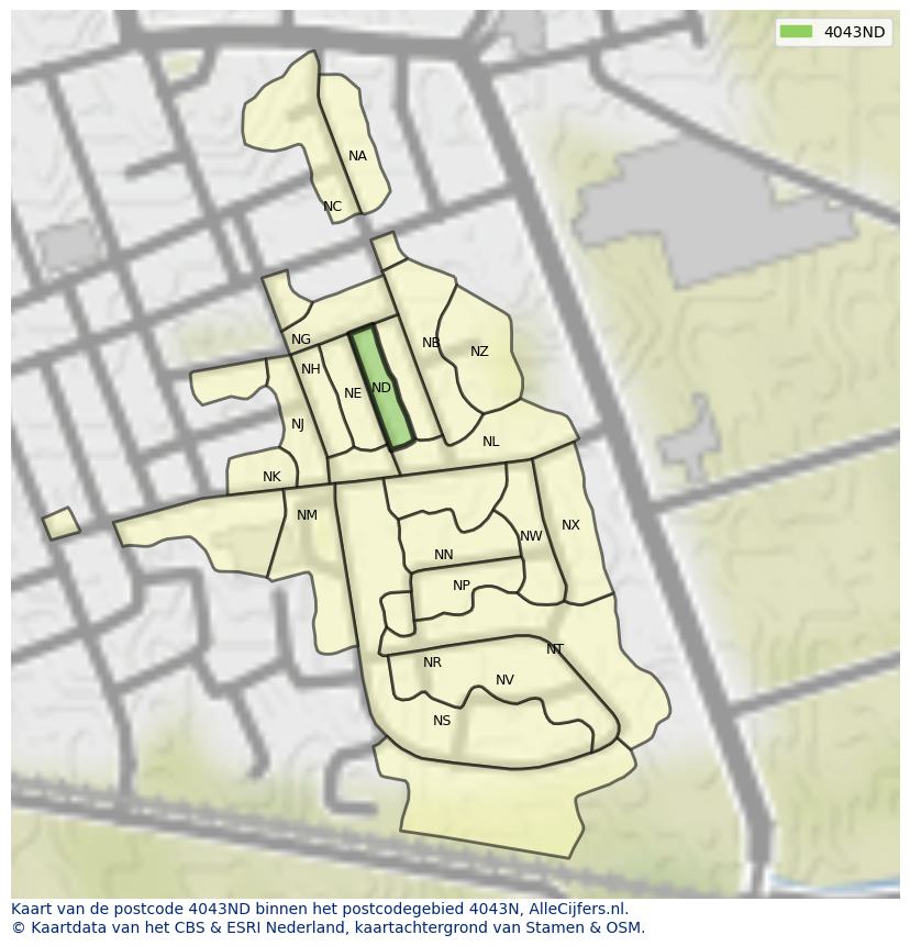 Afbeelding van het postcodegebied 4043 ND op de kaart.