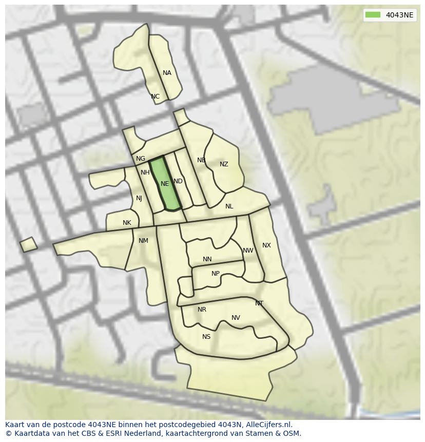 Afbeelding van het postcodegebied 4043 NE op de kaart.