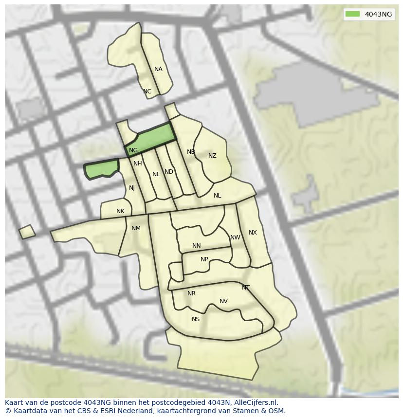 Afbeelding van het postcodegebied 4043 NG op de kaart.