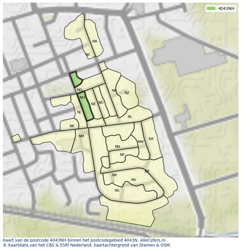 Afbeelding van het postcodegebied 4043 NH op de kaart.