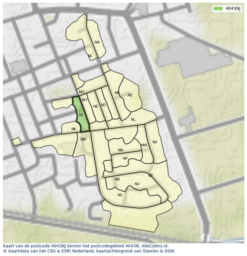 Afbeelding van het postcodegebied 4043 NJ op de kaart.