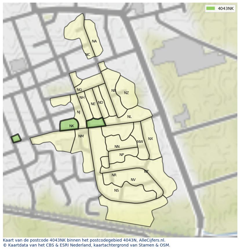 Afbeelding van het postcodegebied 4043 NK op de kaart.