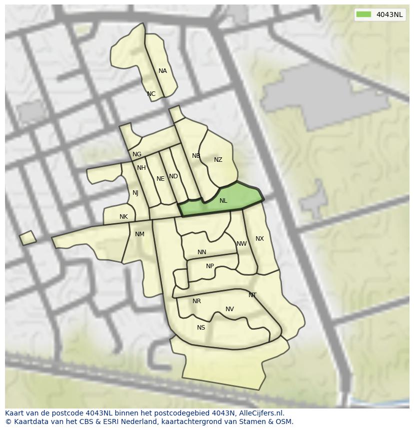 Afbeelding van het postcodegebied 4043 NL op de kaart.