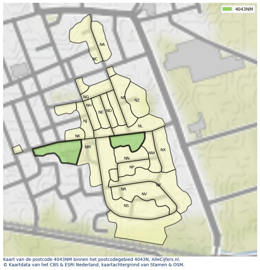 Afbeelding van het postcodegebied 4043 NM op de kaart.