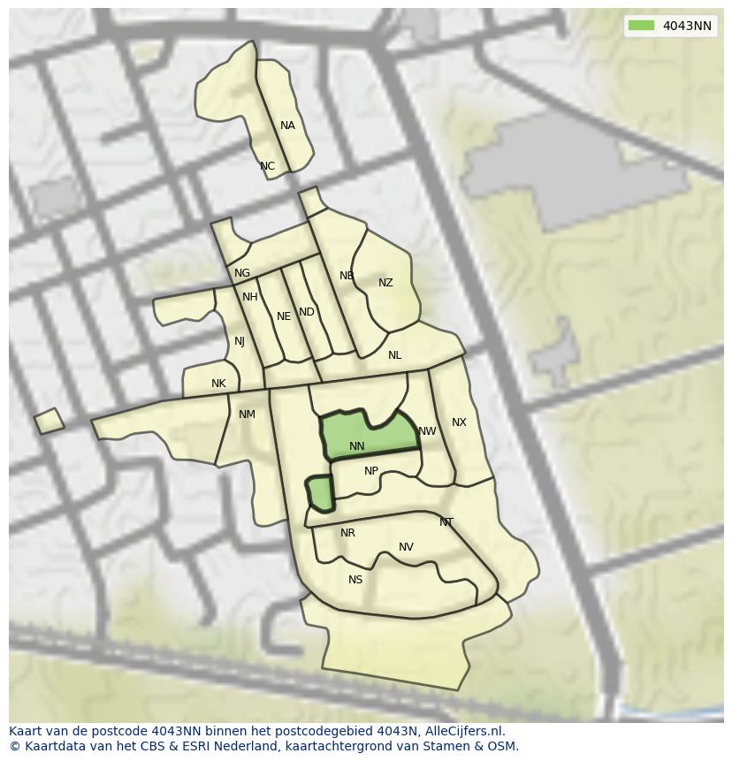 Afbeelding van het postcodegebied 4043 NN op de kaart.