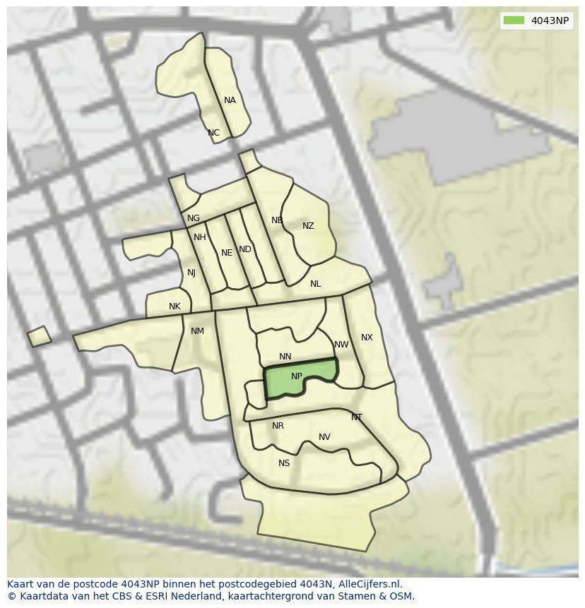 Afbeelding van het postcodegebied 4043 NP op de kaart.