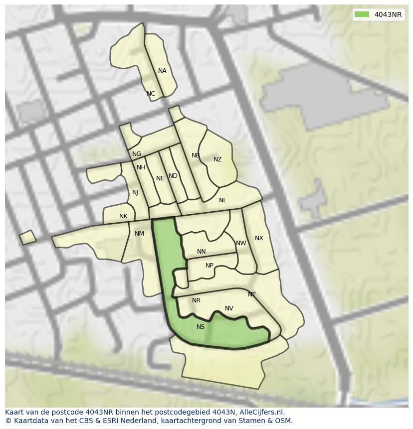 Afbeelding van het postcodegebied 4043 NR op de kaart.