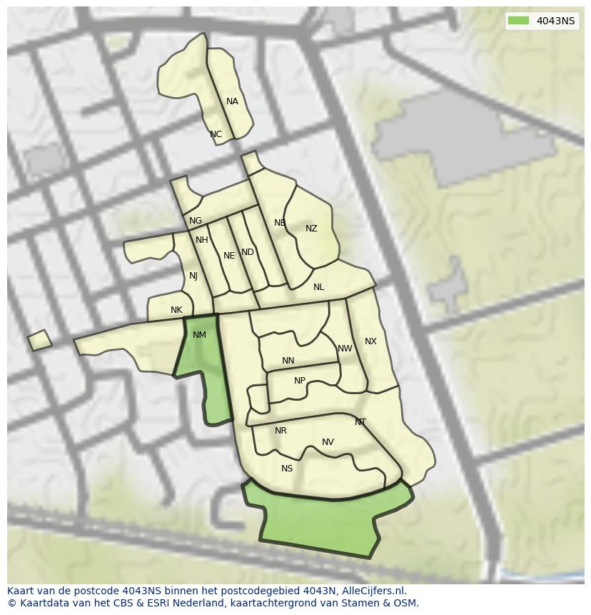 Afbeelding van het postcodegebied 4043 NS op de kaart.