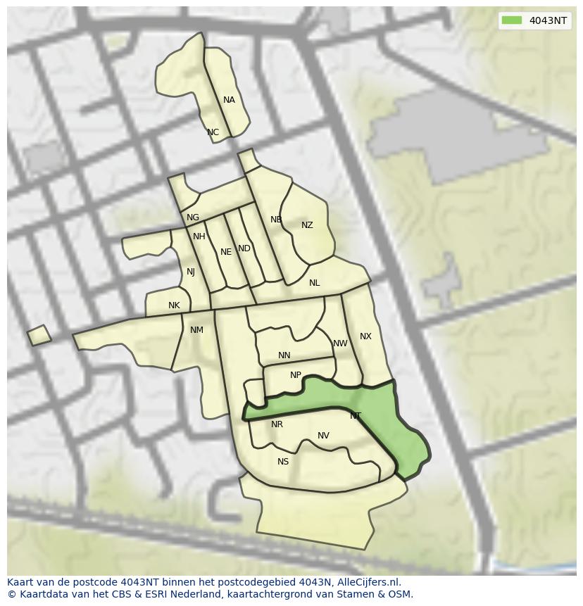 Afbeelding van het postcodegebied 4043 NT op de kaart.